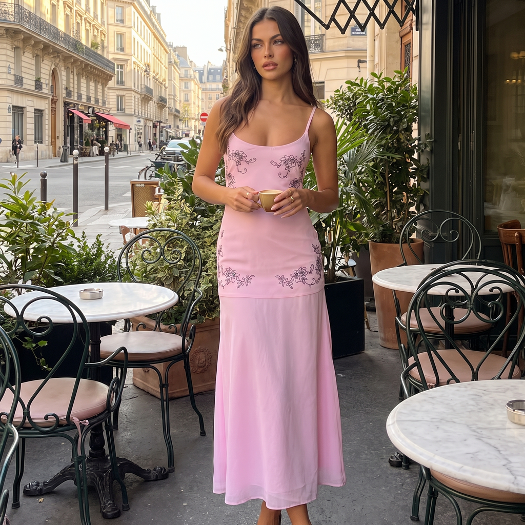 Primula Embroidered Drop Waist Midi Dress – Light Pink – lifestyle