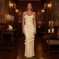Rosalba Chiffon Ruffle Satin Maxi Dress – Yellow – lifestyle