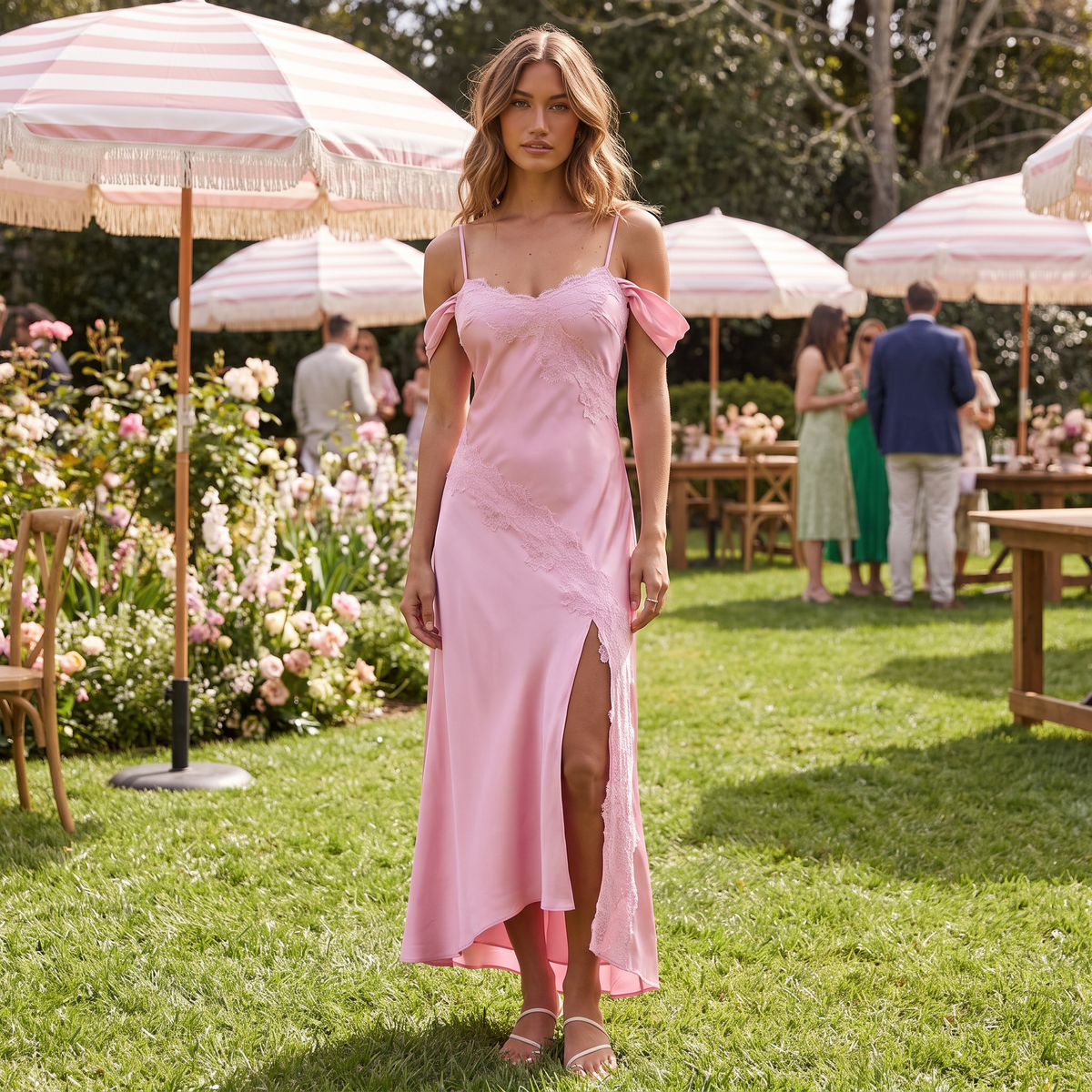 Rosalie Front Split Satin Maxi Dress – Pink – lifestyle