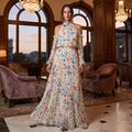 Rosamund Off-Shoulder Long Sleeve Pleated Maxi Dress – Garden Floral – lifestyle
