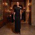 Severine One-Shoulder Ruched Mesh Maxi Dress – Black – lifestyle
