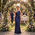 Tamara Asymmetric Strap Satin Maxi Dress – Navy – lifestyle