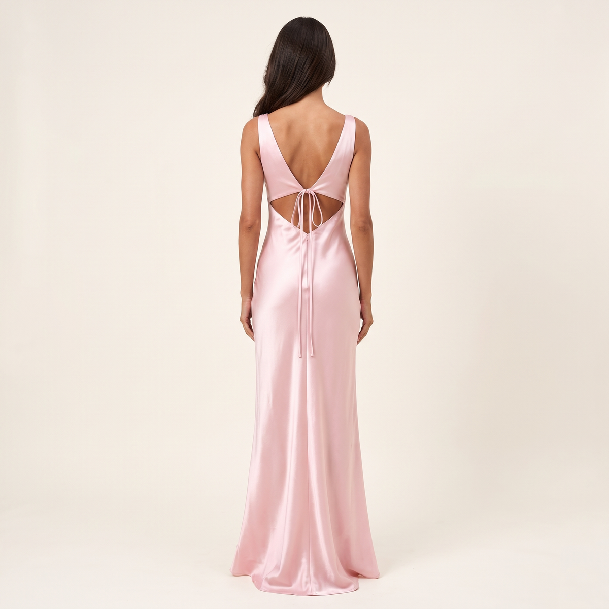Verena V-Neck Tie Back Maxi Dress – Pink – back view